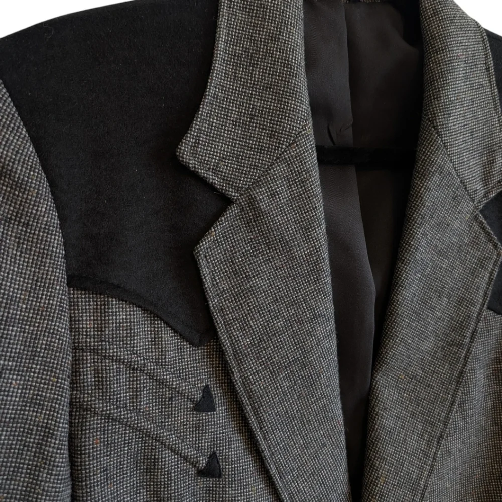 Vtg Pioneer Wear Western Blazer Jacket Black Gray Tweed 42L Men's